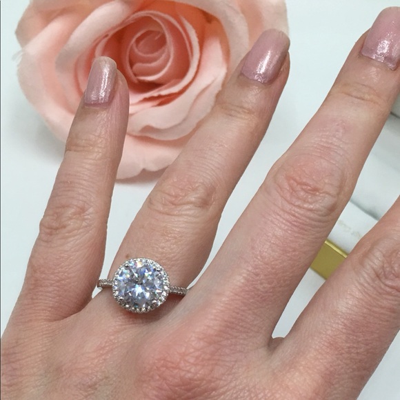 14k white gold halo ring engagement wedding - Picture 4 of 8